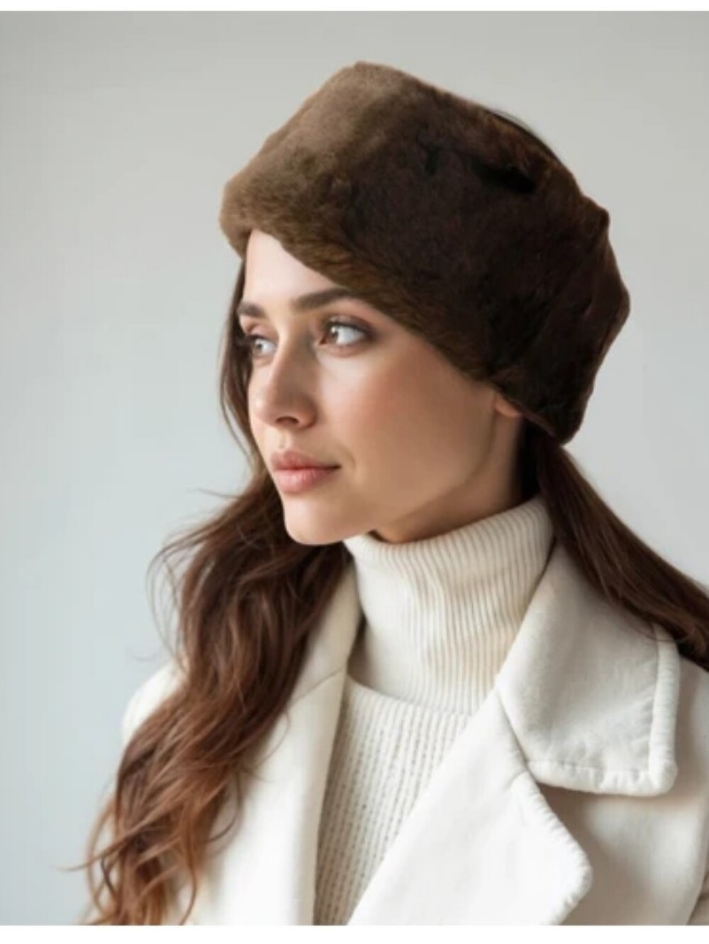 PORTOLANO FAUX FUR HEADBAND IN BROWN /ONE SIZE